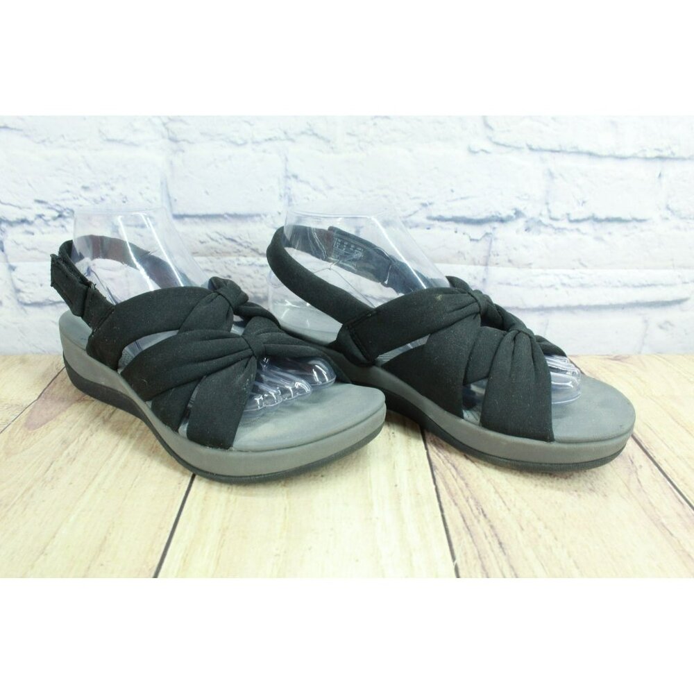 Clarks Arla Meg Cloudsteppers Black Nylon Cushioned Flat Sandals Size 9 M - Picture 3 of 9